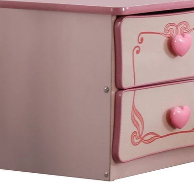 2 Drawer Wooden Nightstand With Heart Knob Pulls Pink - Benzara 5 2 Drawer Wooden Nightstand With Heart Knob Pulls Pink - Benzara - Image 3