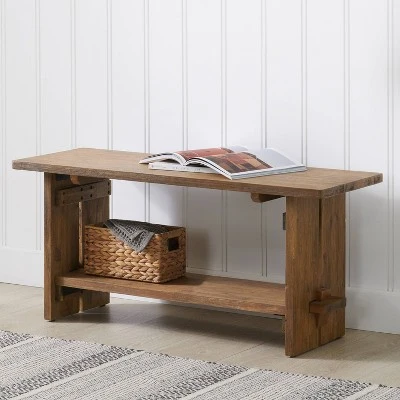 40" Bethel Acacia Wood Bench Natural - Alaterre Furniture 3 40" Bethel Acacia Wood Bench Natural - Alaterre Furniture