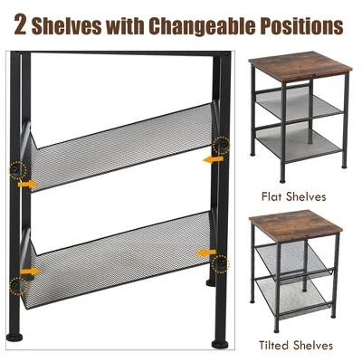 Costway Set Of 2 3-Tier Industrial End Side Table Nightstand W/2 Adjustable Shelves 9 Costway Set Of 2 3-Tier Industrial End Side Table Nightstand W/2 Adjustable Shelves - Image 7