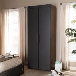 Bedroom Home Store 7 7 Shelf Wardrobe Rikke Two-Tone Wood Storage Cabinet Brown - Baxton Studio