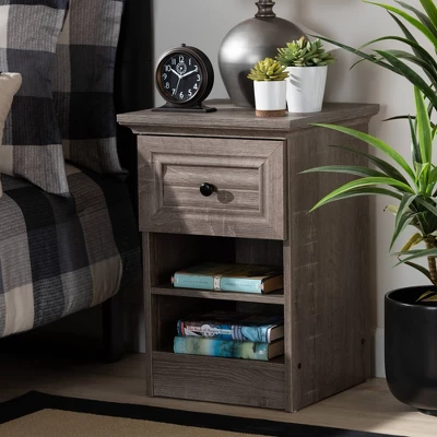 Dara 1 Drawer Wood Nightstand Gray/Brown/Black - Baxton Studio 7 Dara 1 Drawer Wood Nightstand Gray/Brown/Black - Baxton Studio - Image 5