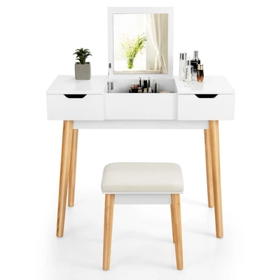 Costway Vanity Table Set W/ Flip Top Mirror Drawers 9 Dividers Makeup Writing Desk 10 Costway Vanity Table Set W/ Flip Top Mirror Drawers 9 Dividers Makeup Writing Desk - Image 8