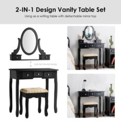 Tangkula Vanity Table Set W/ 360° Rotating Oval Mirror & Drawers Black/White 16 Tangkula Vanity Table Set W/ 360° Rotating Oval Mirror & Drawers Black/White -Bedroom Home Store GUEST f0ec5c5c 4568 4d0d a16a f33c8713071e