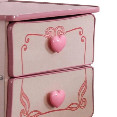 2 Drawer Wooden Nightstand With Heart Knob Pulls Pink - Benzara 4 2 Drawer Wooden Nightstand With Heart Knob Pulls Pink - Benzara - Image 2