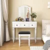 Costway Vanity Table Set Makeup Desk Cushioned Stool 3 Drawer Large Mirror White/Walnut 2 Costway Vanity Table Set Makeup Desk Cushioned Stool 3 Drawer Large Mirror White/Walnut -Bedroom Home Store GUEST f1c3f263 560b 4b75 8b5a a6da0b4285eb