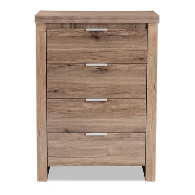 Laverne Modern And Contemporary Oak Finished 4 Drawer Chest Brown - Baxton Studio 5 Laverne Modern And Contemporary Oak Finished 4 Drawer Chest Brown - Baxton Studio - Image 3