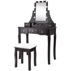 Tangkula LED Vanity Table Makeup Dresser Desk W/Drawers &Cushioned Stool Black/Brown/White 22 Tangkula LED Vanity Table Makeup Dresser Desk W/Drawers &Cushioned Stool Black/Brown/White -Bedroom Home Store GUEST f1e23b87 a27b 43fd 85b2 b6378d08cc3e