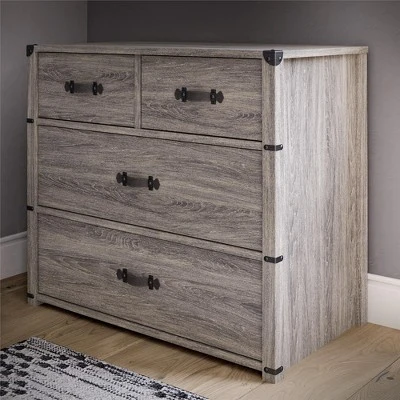 Little Seeds Nova 4 Drawer Storage Dresser With Leather Drawer Pulls, Gray Oak 3 Little Seeds Nova 4 Drawer Storage Dresser With Leather Drawer Pulls, Gray Oak