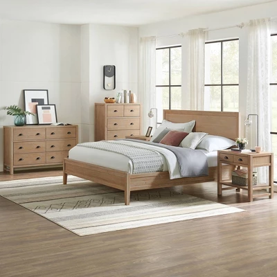 5pc Arden Wood Bedroom Set With Two 2 Drawer Nightstands With Open Shelf Light Driftwood - Alaterre Furniture 3 5pc Arden Wood Bedroom Set With Two 2 Drawer Nightstands With Open Shelf Light Driftwood - Alaterre Furniture