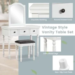 Costway Vanity Table Set Makeup Desk Cushioned Stool 3 Drawer Large Mirror White/Walnut 19 Costway Vanity Table Set Makeup Desk Cushioned Stool 3 Drawer Large Mirror White/Walnut -Bedroom Home Store GUEST f28cea69 339f 4ed5 a07a 2edef11eb614
