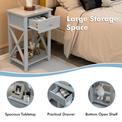 Costway Bedside Sofa End Table Nightstand With Drawer For Living Room Bedroom Grey/Black/White 8 Costway Bedside Sofa End Table Nightstand With Drawer For Living Room Bedroom Grey/Black/White - Image 6