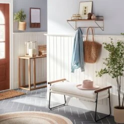 Bedroom Home Store 23 Cushioned Metal & Wood Bench - Cream/Black - Hearth & Handโข With Magnolia