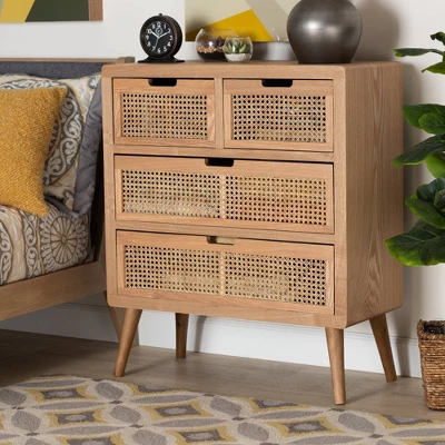 Alina Wood And Rattan 4 Drawer Accent Chest Oak - Baxton Studio 8 Alina Wood And Rattan 4 Drawer Accent Chest Oak - Baxton Studio - Image 6
