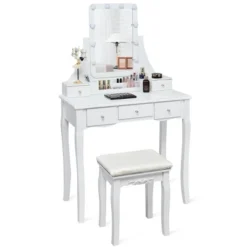 Tangkula LED Vanity Table Makeup Dresser Desk W/Drawers &Cushioned Stool Black/Brown/White 18 Tangkula LED Vanity Table Makeup Dresser Desk W/Drawers &Cushioned Stool Black/Brown/White -Bedroom Home Store GUEST f42a0f80 ca14 4f2e b7de fbf29363efa6