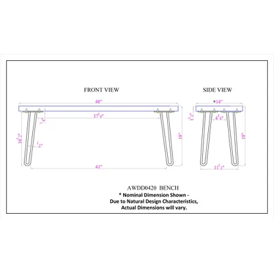 Alaterre Furniture Hairpin Natural Brown Live Edge Wood With Metal Bench 8 Alaterre Furniture Hairpin Natural Brown Live Edge Wood With Metal Bench - Image 7