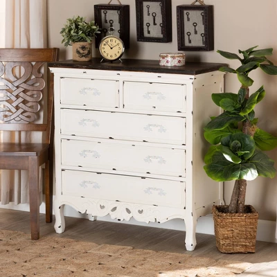Levron Two-Tone Wood 5 Drawer Storage Cabinet Walnut Brown/White - Baxton Studio 10 Levron Two-Tone Wood 5 Drawer Storage Cabinet Walnut Brown/White - Baxton Studio - Image 8