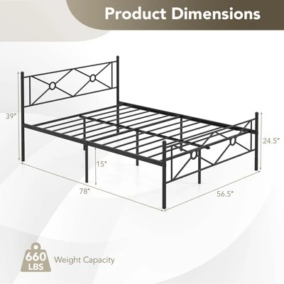 Costway Full/Queen Size Metal Platform Bed Frame W/ Headboard Mattress Foundation 6 Costway Full/Queen Size Metal Platform Bed Frame W/ Headboard Mattress Foundation - Image 4