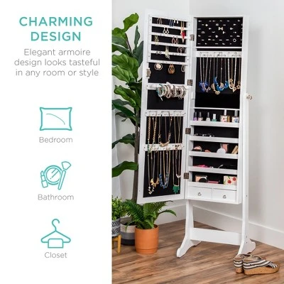 Best Choice Products 6-Tier Standing Mirror Lockable Storage Organizer Cabinet Armoire W/ Velvet Interior 6 Best Choice Products 6-Tier Standing Mirror Lockable Storage Organizer Cabinet Armoire W/ Velvet Interior - Image 4
