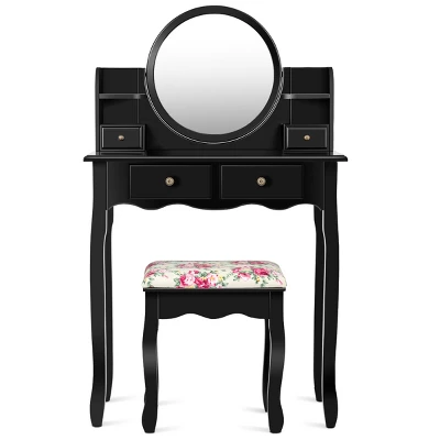 Tangkula Vanity Table Set W/Detachable Mirror & Stool Black/White 8 Tangkula Vanity Table Set W/Detachable Mirror & Stool Black/White - Image 6