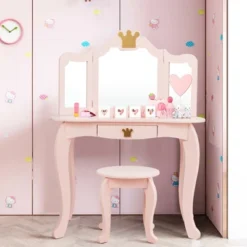 Costway Kids Makeup Dressing Table Chair Set Princess Vanity & Tri-folding Mirror 15 Costway Kids Makeup Dressing Table Chair Set Princess Vanity & Tri-folding Mirror -Bedroom Home Store GUEST f8895ce8 bca3 40fc 9ff5 3989b4a9ec9a