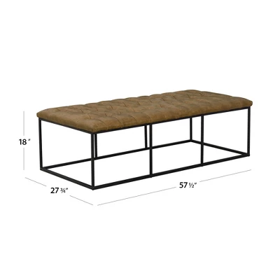 58" Draper Large Bench With Button Tufting Faux Leather Light Brown - HomePop 3 58" Draper Large Bench With Button Tufting Faux Leather Light Brown - HomePop