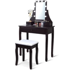 Costway Vanity Table 10 Dimmable Bulbs Makeup Desk WhiteBlackBrown 21 Costway Vanity Table 10 Dimmable Bulbs Makeup Desk WhiteBlackBrown -Bedroom Home Store GUEST f938fef2 20e4 4210 bb1d 815ea294e713