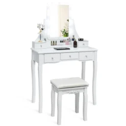 Tangkula LED Vanity Table Makeup Dresser Desk W/Drawers &Cushioned Stool Black/Brown/White 20 Tangkula LED Vanity Table Makeup Dresser Desk W/Drawers &Cushioned Stool Black/Brown/White -Bedroom Home Store GUEST fb0ec937 831b 4c02 8a3f b273b80feb38