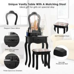 Tangkula Vanity Mirror Makeup Dressing Table Set W/ Stool Drawer Wood Desk 18 Tangkula Vanity Mirror Makeup Dressing Table Set W/ Stool Drawer Wood Desk -Bedroom Home Store GUEST fc743b7c 4676 4e4b b3d5 d7d6da3f02d4