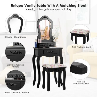 Tangkula Vanity Mirror Makeup Dressing Table Set W/ Stool Drawer Wood Desk 8 Tangkula Vanity Mirror Makeup Dressing Table Set W/ Stool Drawer Wood Desk - Image 6