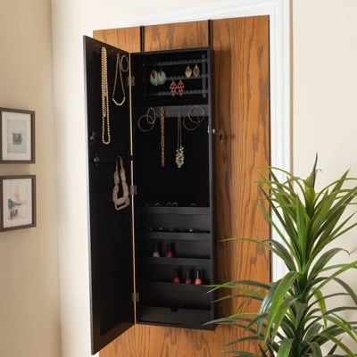 Richelle Wood Hanging Jewelry Armoire With Mirror - Baxton Studio 9 Richelle Wood Hanging Jewelry Armoire With Mirror - Baxton Studio - Image 7