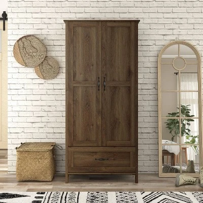 Nurembo 1 Drawer Wardrobe Closet Distressed Walnut - HOMES: Inside + Out 4 Nurembo 1 Drawer Wardrobe Closet Distressed Walnut - HOMES: Inside + Out - Image 2