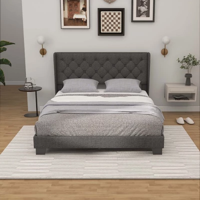 Costway Full/Queen/Twin Size Upholstered Platform Bed Tufted Headboard Mattress Foundation Grey 13 Costway Full/Queen/Twin Size Upholstered Platform Bed Tufted Headboard Mattress Foundation Grey - Image 11
