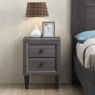 Costway Nightstand W/2 Drawers Multipurpose Retro Grey Bedside Table Fully Assembled 5 Costway Nightstand W/2 Drawers Multipurpose Retro Grey Bedside Table Fully Assembled - Image 3
