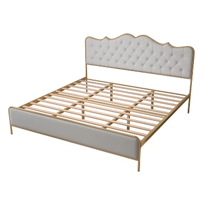 Classic Upholstered Platform Bed With Buckle Backrest, Metal Frame And Solid Wood Ribs-ModernLuxe 4 Classic Upholstered Platform Bed With Buckle Backrest, Metal Frame And Solid Wood Ribs-ModernLuxe - Image 2